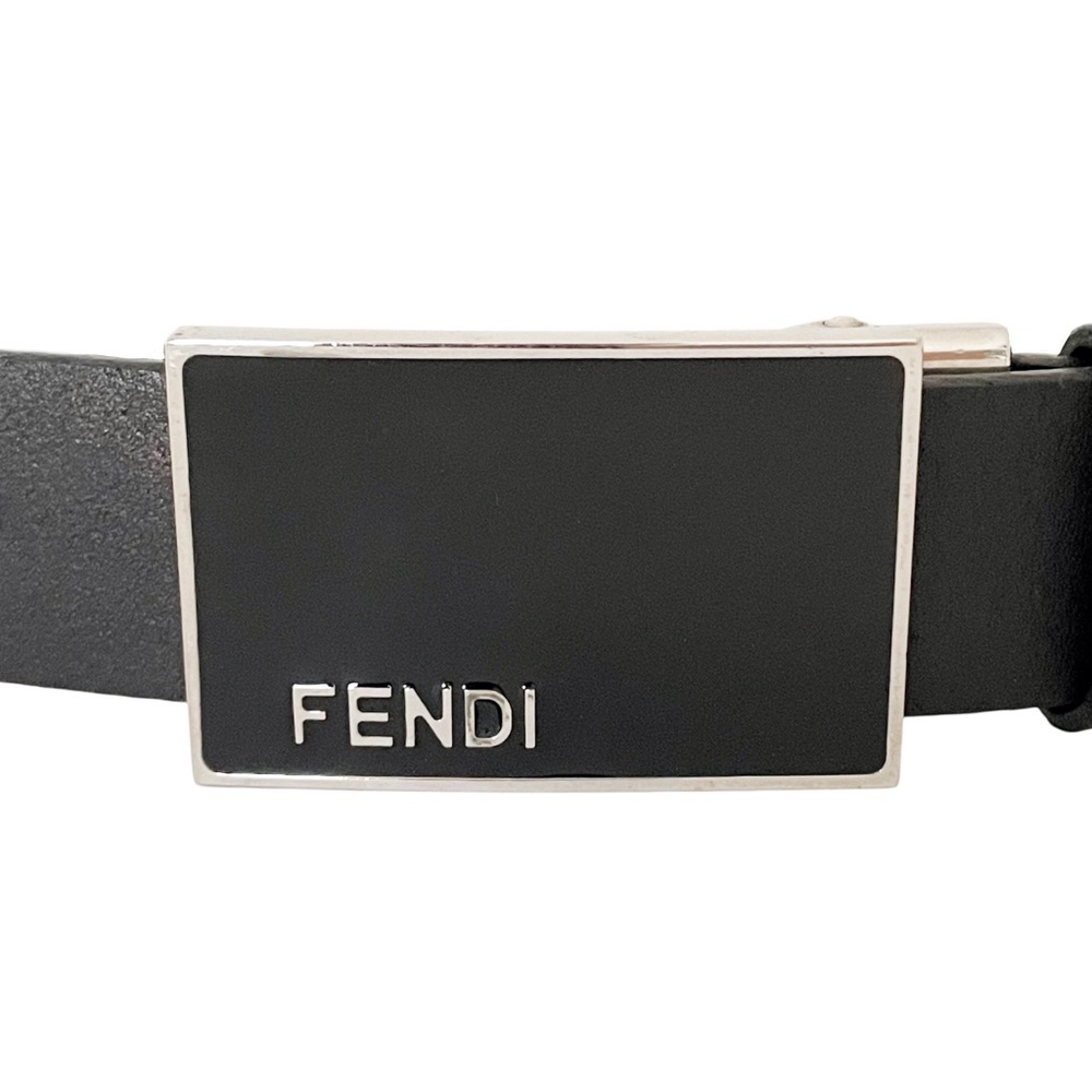 Fendi black leather enamel logo unisex vintage belt